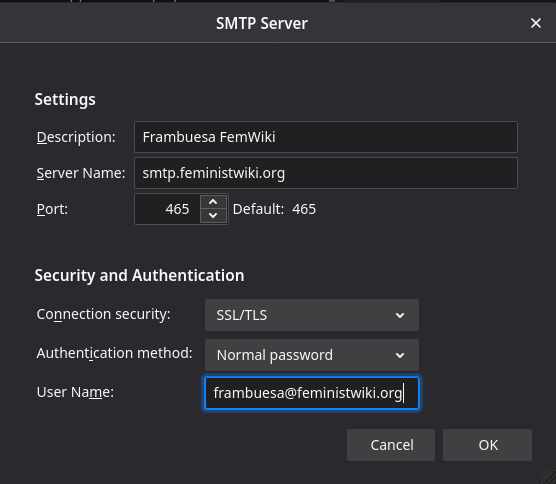 Settings as specified